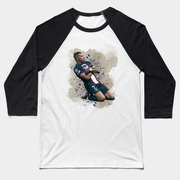 Kylian Mbappe Celebration Baseball T-Shirt by Lottz_Design 